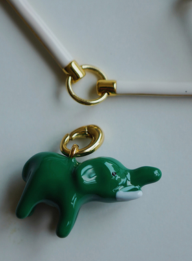 138小象竹节白色珐琅项链