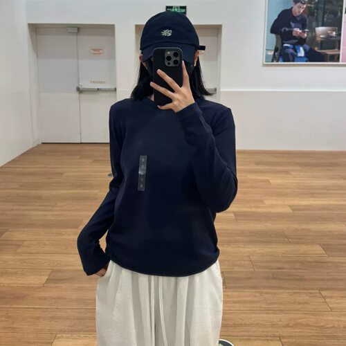 日单！女装柔滑弹力百搭棉质圆领T恤/长袖基础版型内搭新款480869 - 图1