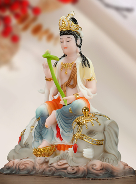 汉白玉贴金文殊菩萨精铸摆件文殊普贤菩萨佛像居家普贤菩萨神像