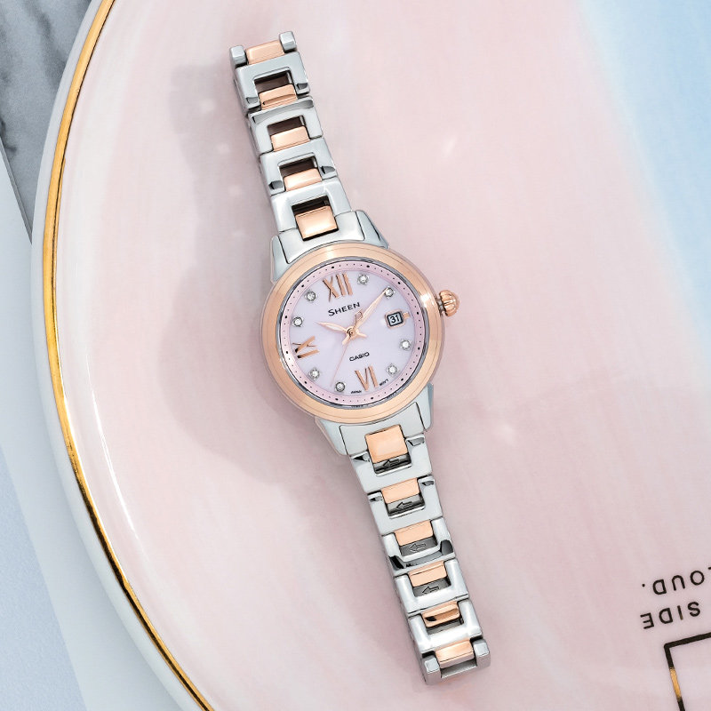 卡西欧女式sheen时尚钢带款石英表 casio创元日韩腕表
