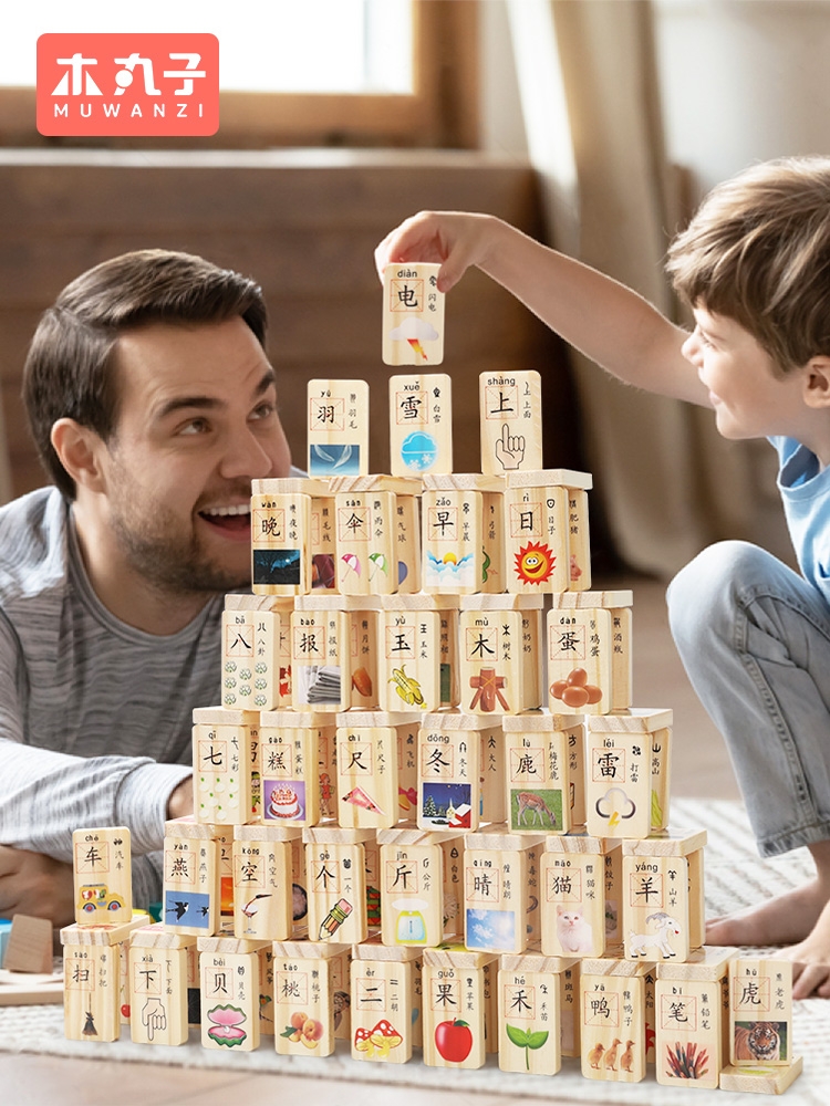 多米诺骨牌儿童益智积木玩具宝宝数字汉字识字拼图游戏男女孩3岁6-图1