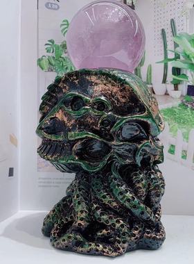Cthulhu克苏鲁神话雕像章鱼骷髅头树脂底座 工艺品万圣节家居摆件