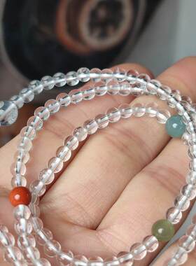 天然白水晶三圈手链设计款搭配南红翡翠珠子手串女款精致百搭设计