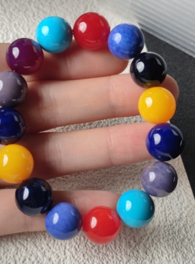 天然多宝红玛瑙蓝黑玛瑙玛瑙彩色单圈圆珠手链
