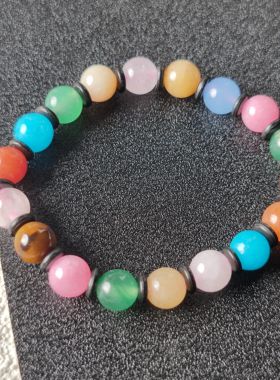 天然多宝水晶彩色多色紫粉发晶虎眼散珠圆珠女款手工手链