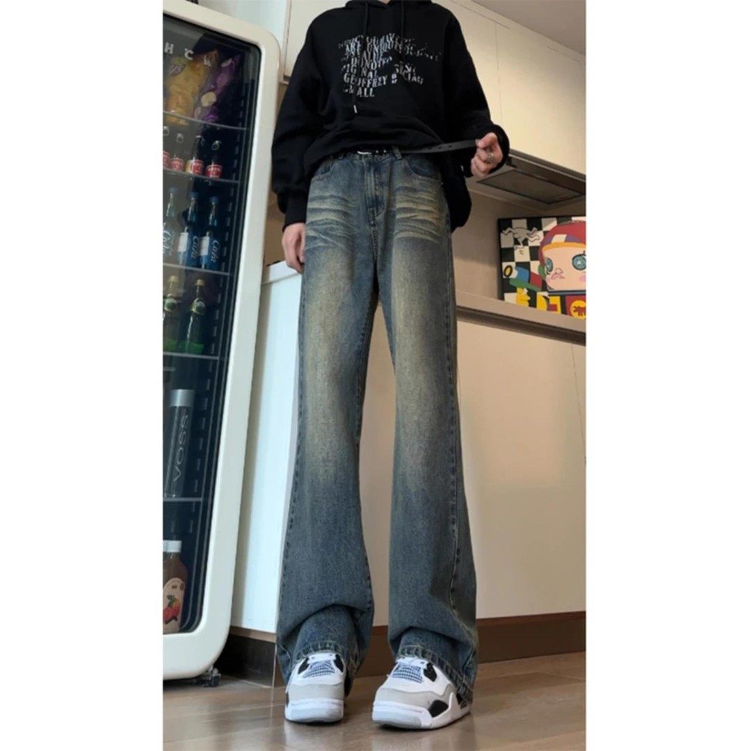 黑灰色中腰显瘦牛仔裤男新款潮牌vibe裤子美式高街提档直筒弯刀裤,淘宝优惠券,粉丝福利购,淘宝优惠卷