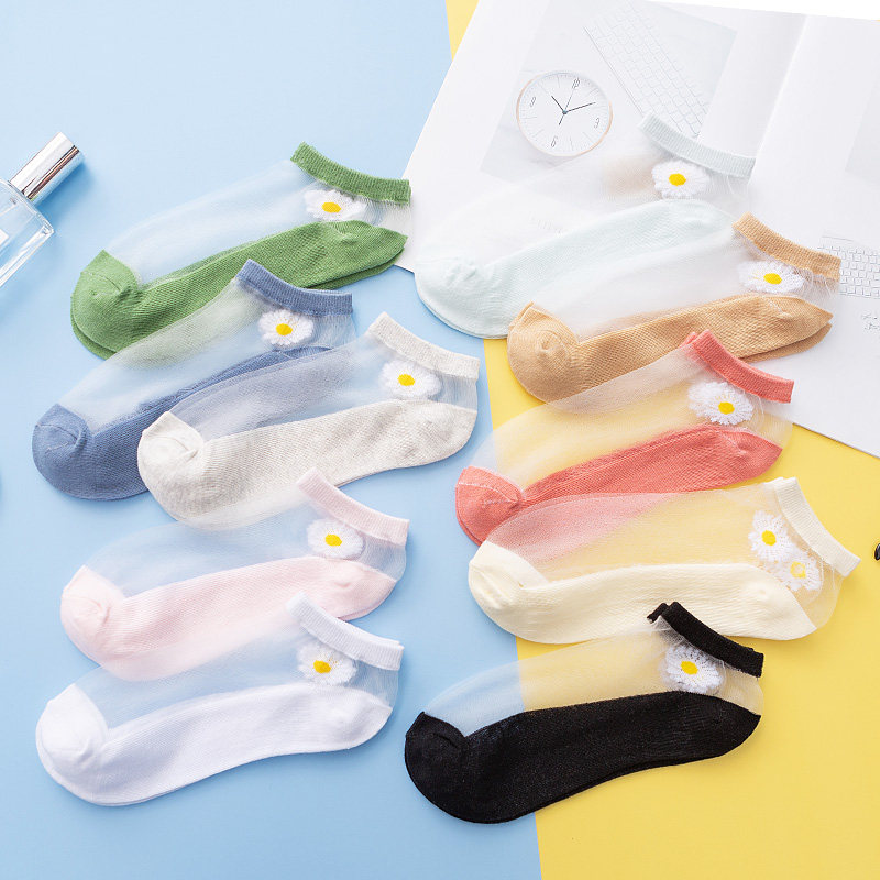 丹吉娅袜子女短袜浅口小雏菊玻璃丝水晶船袜夏季网红透明夏天薄款,淘宝优惠券,粉丝福利购,淘宝优惠卷