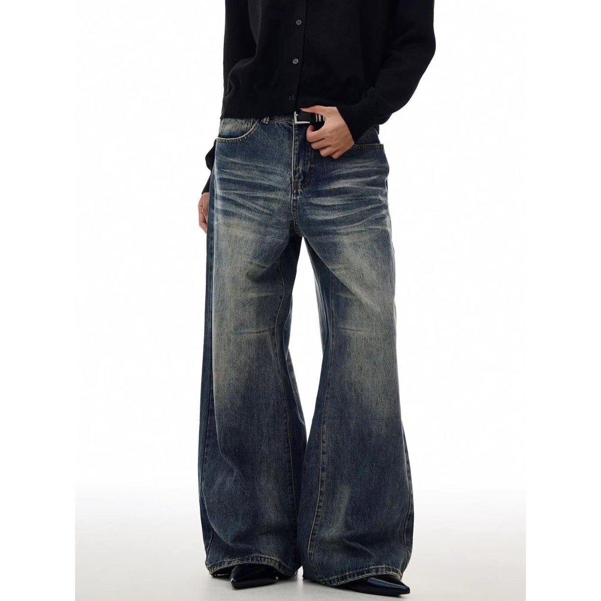 美式复古微喇牛仔裤男新款潮牌宽松直筒cleanfit高街痞帅阔腿长裤,淘宝优惠券,粉丝福利购,淘宝优惠卷