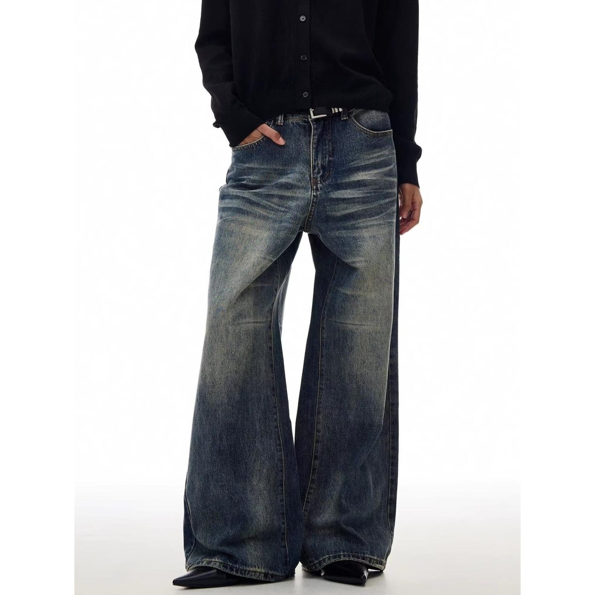 美式复古微喇牛仔裤男新款潮牌宽松直筒cleanfit高街痞帅阔腿长裤,淘宝优惠券,粉丝福利购,淘宝优惠卷