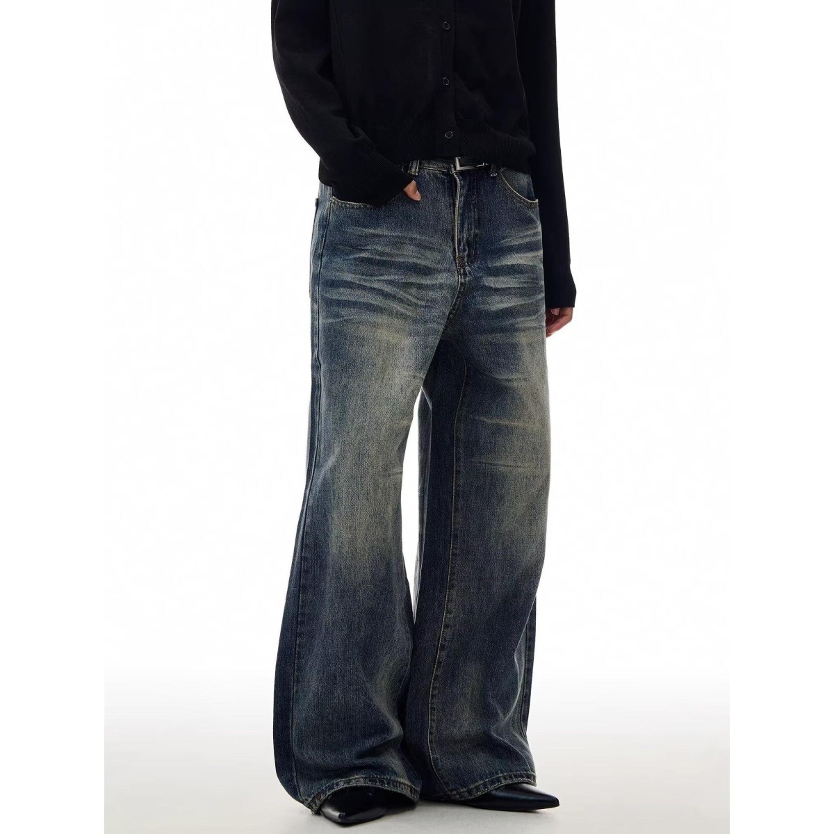 美式复古微喇牛仔裤男新款潮牌宽松直筒cleanfit高街痞帅阔腿长裤,淘宝优惠券,粉丝福利购,淘宝优惠卷