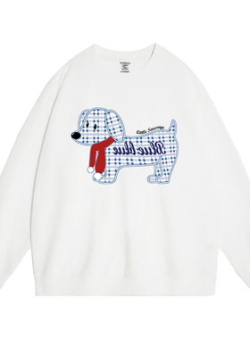 日本offcatvintage复古风百搭腊肠狗圆领卫衣女秋季小众卡通超好