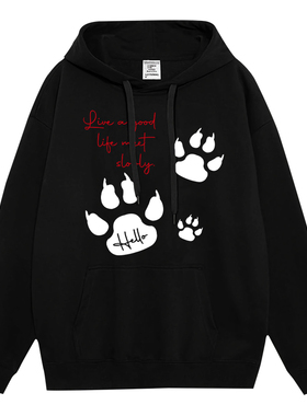 日本offcat日系卡通趣味狗爪印花连帽卫衣女秋季宽松学院风初恋清