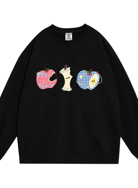 日本offcatins超火小众韩系藏蓝色卫衣女秋冬圆领设计感宽松减龄