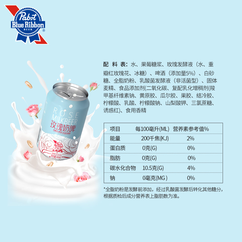 BlueRibbon蓝带低酒精啤酒玫瑰奶啤300ml0脂肪发酵饮品整箱罐装 - 图2