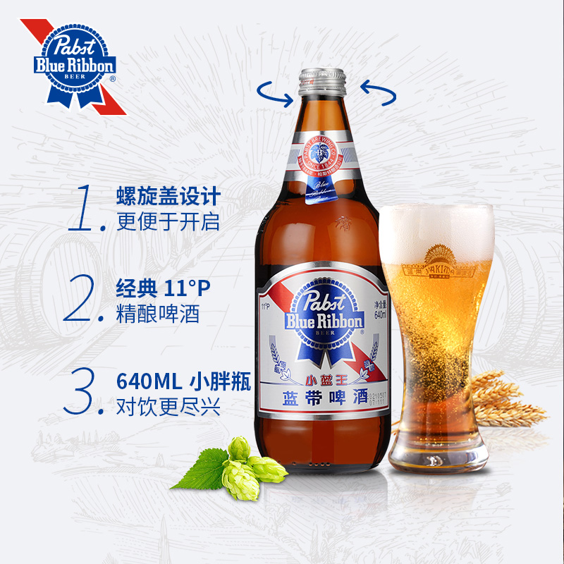 Blue Ribbon蓝带啤酒小蓝王11度640ml*12瓶整箱特价精酿鲜啤酒 - 图1