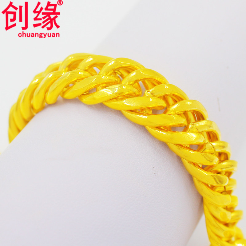 创缘镀黄金手链男宽面粗福字老人 创缘饰品手链