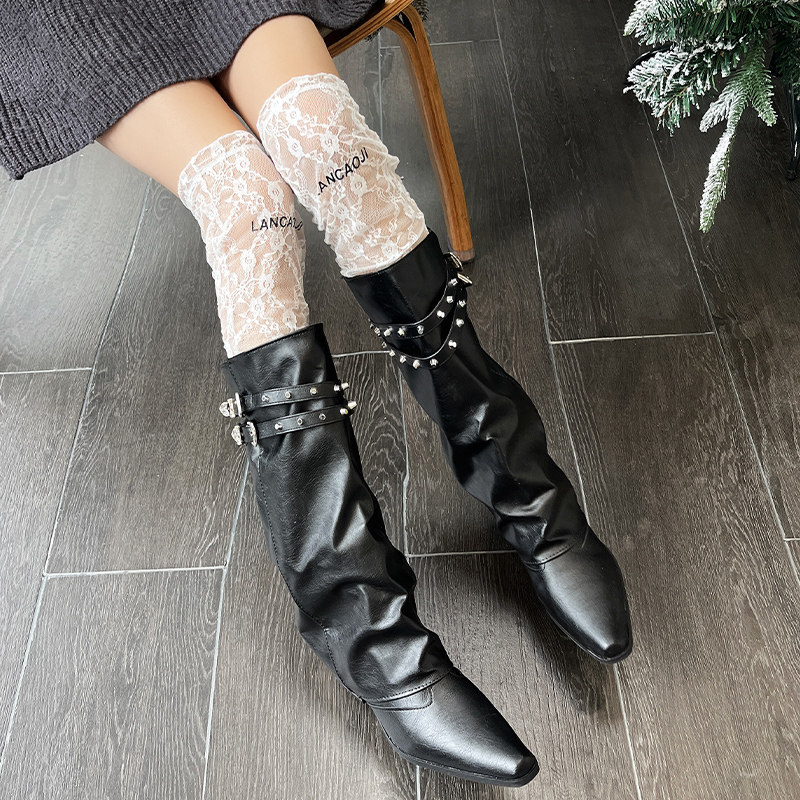 Over-the-knee boots with lace letters Korean style pile socks