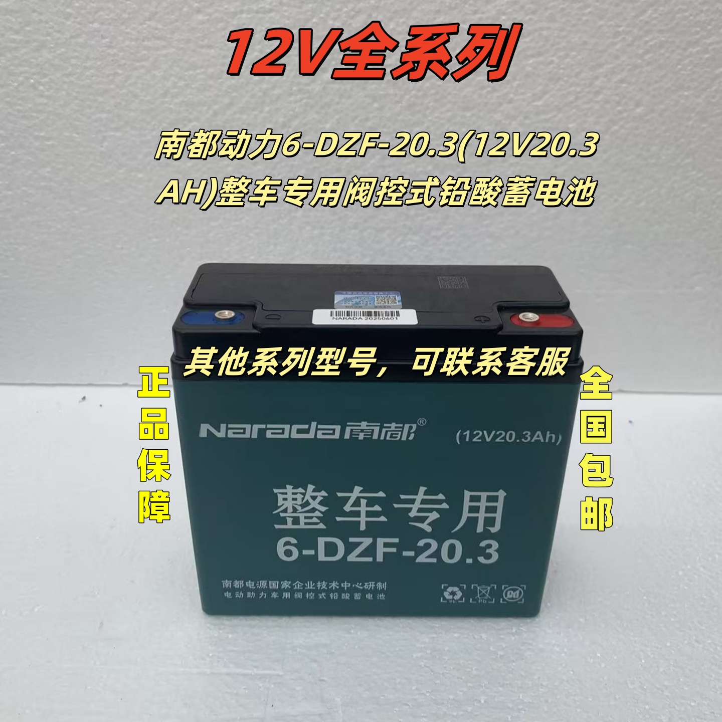 原装南都蓄电池6-EVF南都动力蓄电池38a45a52ah58安12v48伏60v72V - 图0