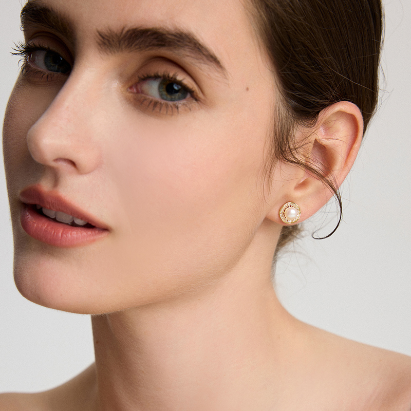 BRI.R/佰色传情S925银淡水珍珠气质花边耳钉耳环耳饰两色可选 - 图0