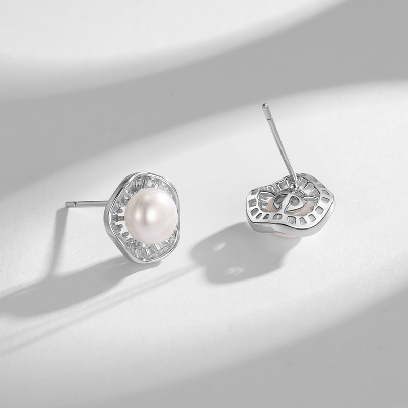 BRI.R/佰色传情S925银淡水珍珠气质花边耳钉耳环耳饰两色可选 - 图3