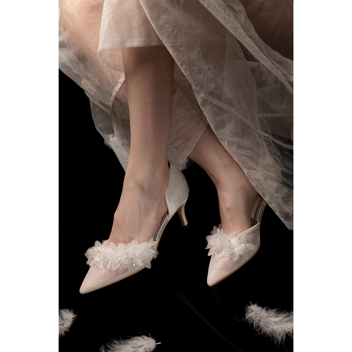 【椿】胧月2/原创花朵网纱尖头细高跟鞋伴娘婚鞋宴会成人礼仙女风,淘宝优惠券,粉丝福利购,淘宝优惠卷