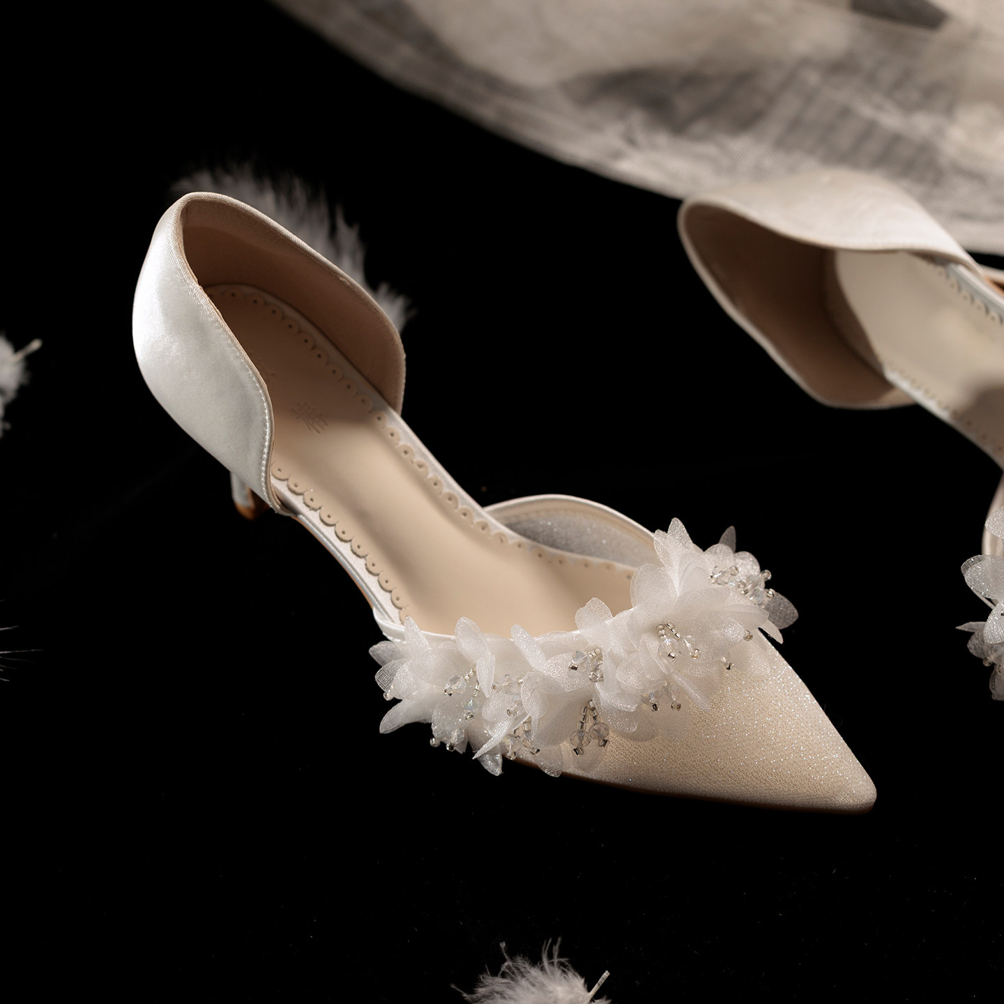 【椿】胧月2/原创花朵网纱尖头细高跟鞋伴娘婚鞋宴会成人礼仙女风,淘宝优惠券,粉丝福利购,淘宝优惠卷