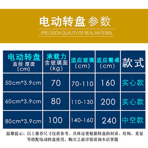 电动餐桌转盘底座 金属超薄款自动旋转圆盘转芯自动遥控玻璃盘 - 图2