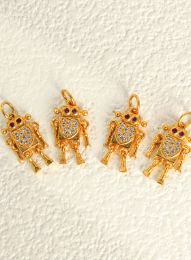 爱心红宝镶钻机器人吊坠S925纯银