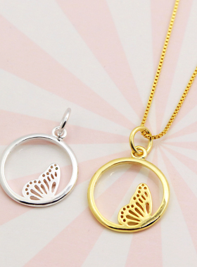 diy蝴蝶手工串珠翅膀银饰吊坠