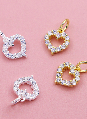 diy心形纯银手链镶钻镀黄金吊坠