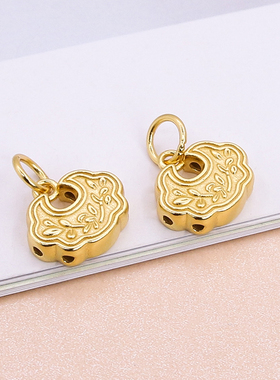 纯银女古法花纹长命锁吊坠