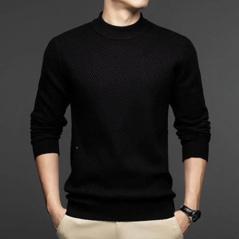 冬装厚衣款中年男士羊绒衫套头圆领时尚暖条纹24110-KK加毛保羊毛,淘宝优惠券,粉丝福利购,淘宝优惠卷