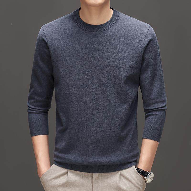 长衫袖圆领羊毛恤男士秋6101-KK底季新款纯色简约搭百打休闲针织,淘宝优惠券,粉丝福利购,淘宝优惠卷