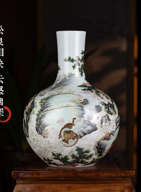 景德镇粉彩天球瓶摆件乔迁送礼