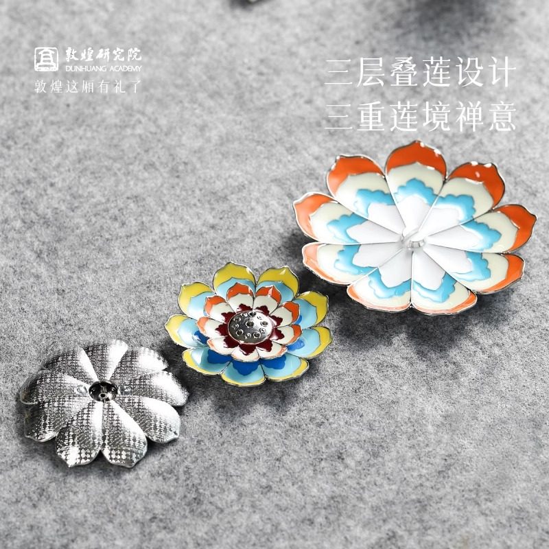 敦煌研究院三层金属莲花香插家用室内线香香托香座茶室中式香底座 - 图0