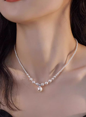 s925银碎银子珍珠项链配饰女秋冬锁骨链不掉色感串珠颈链饰品