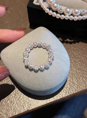 轻奢水晶钻球珍珠弹力可调女戒