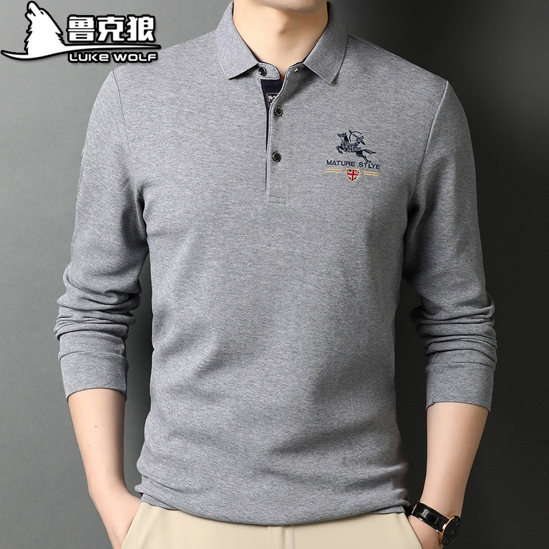 polo衫男士纯棉带领长袖保罗打底衫 鲁克狼T恤