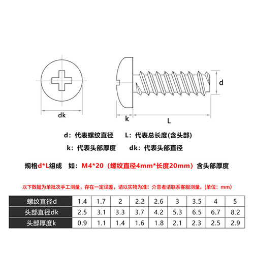 促304不锈钢PB十字圆头平尾自攻螺丝盘头断尾自攻螺钉M1M2M3M4M5 - 图1