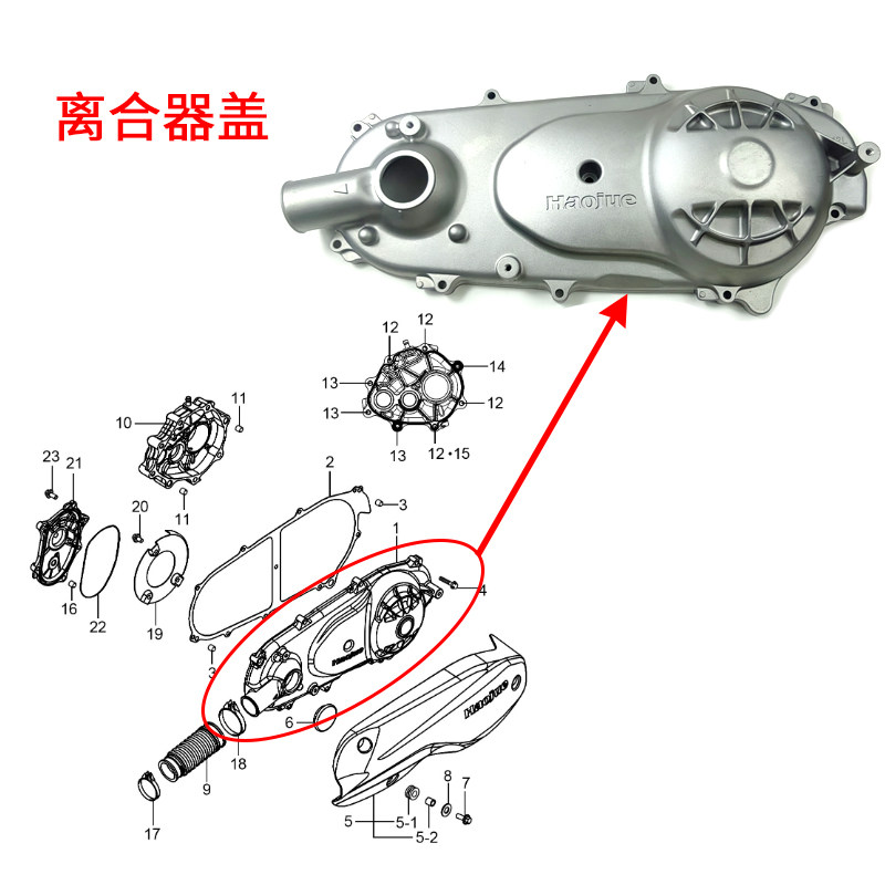 豪爵踏板车UHR150 离合器盖 HJ150T-28 离合器装饰盖 密封垫原装 - 图2
