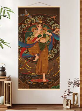 古风中式装饰画竹子卷帘卷轴挂画走廊客厅画茶室玄关挂画印花竹帘