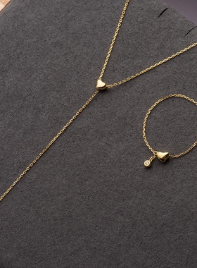 ordi轻奢立体爱心Y型镶钻项链s925镀14k金抽拉可调节项链