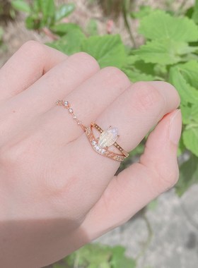 Ordi新款纤细v形戒指小钻白锆尾戒925银简约百搭叠戴指环