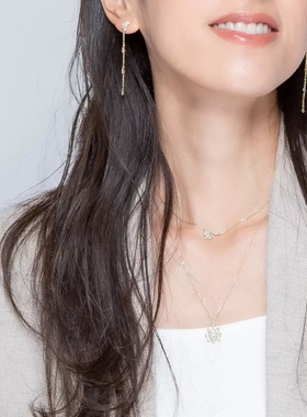 Ordi秋季新款花朵白托帕石项链小清新花瓣长款耳线耳钉