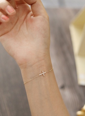 Ordi永恒经典镶钻十字架手链细手链简约叠戴小众轻奢手饰