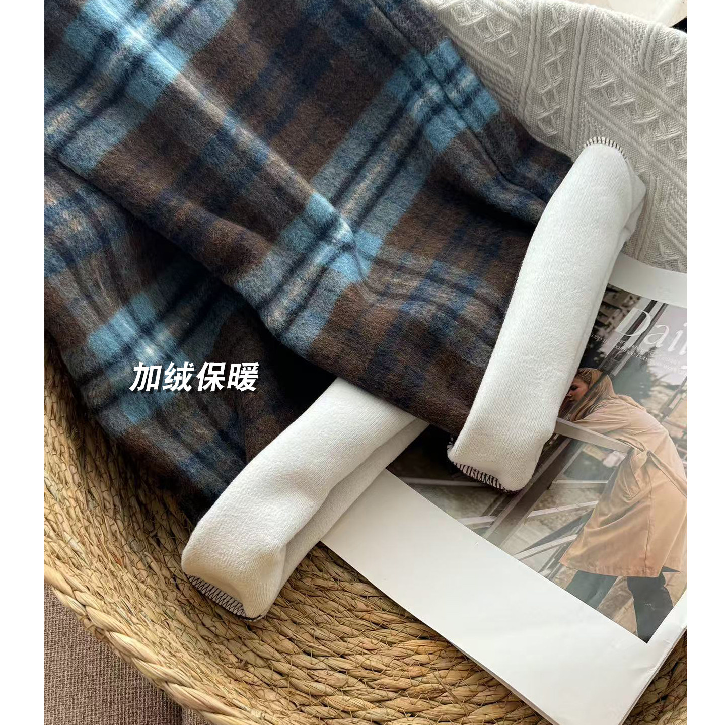 孕妇裤冬外穿加厚加绒复古格子毛呢托腹阔腿裤2025新款不勒肚子,淘宝优惠券,粉丝福利购,淘宝优惠卷