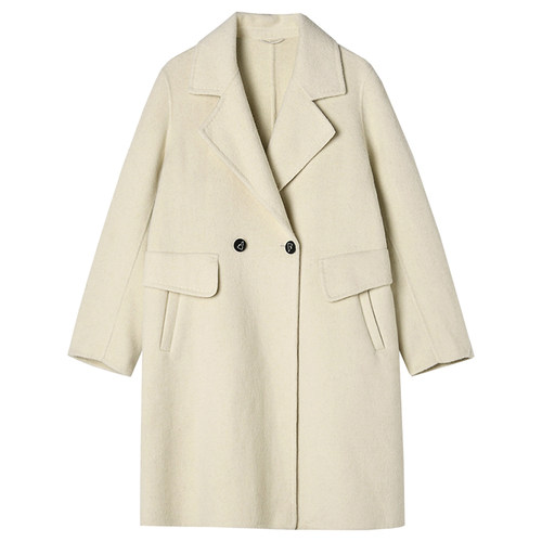 奥莱专柜正品 EE冬装2025新款 高级感双面尼毛呢外套含羊毛大衣女 - 图3