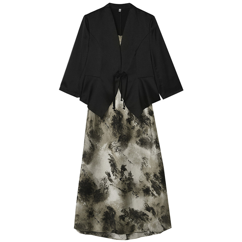 2025年秋装Outlets专柜 RX系列 一粒扣外套+水墨风吊带裙两件套装,淘宝优惠券,粉丝福利购,淘宝优惠卷