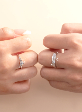 纯银情侣戒指简约轻奢高级莫桑石