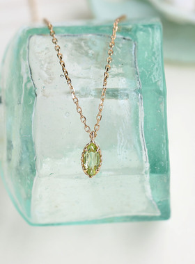 韩金盈日系饰品 马眼形橄榄石925银项链简约时尚清新天然水晶戒指